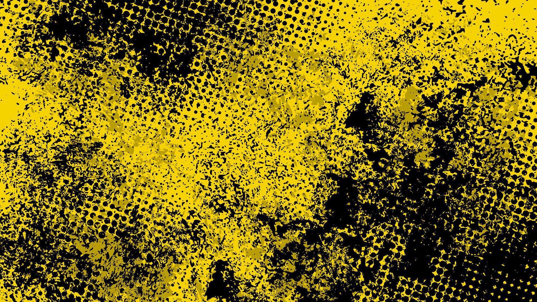 Yellow grunge background with black stains and halftone dots. vector