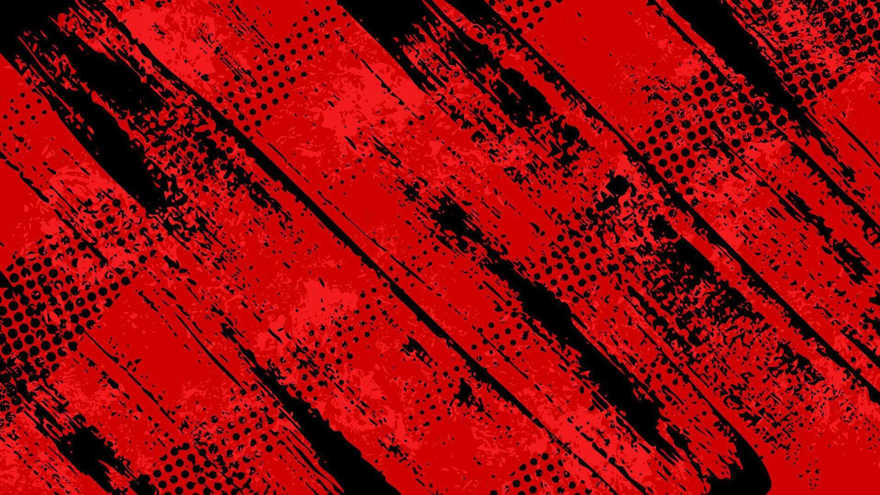 Red grunge background with black brush strokes painted diagonally over halftone dots. vector