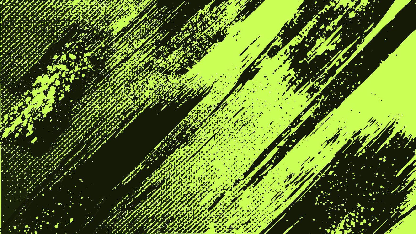 Green grunge background with diagonal black brush strokes and halftone dots. vector