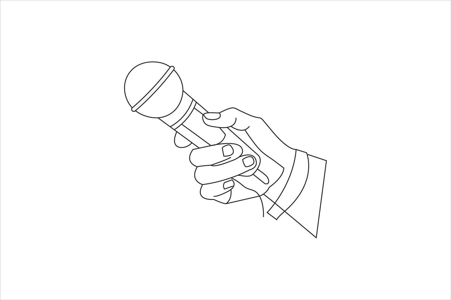 Minimalist line drawing depicts a hand holding a microphone sound system vector