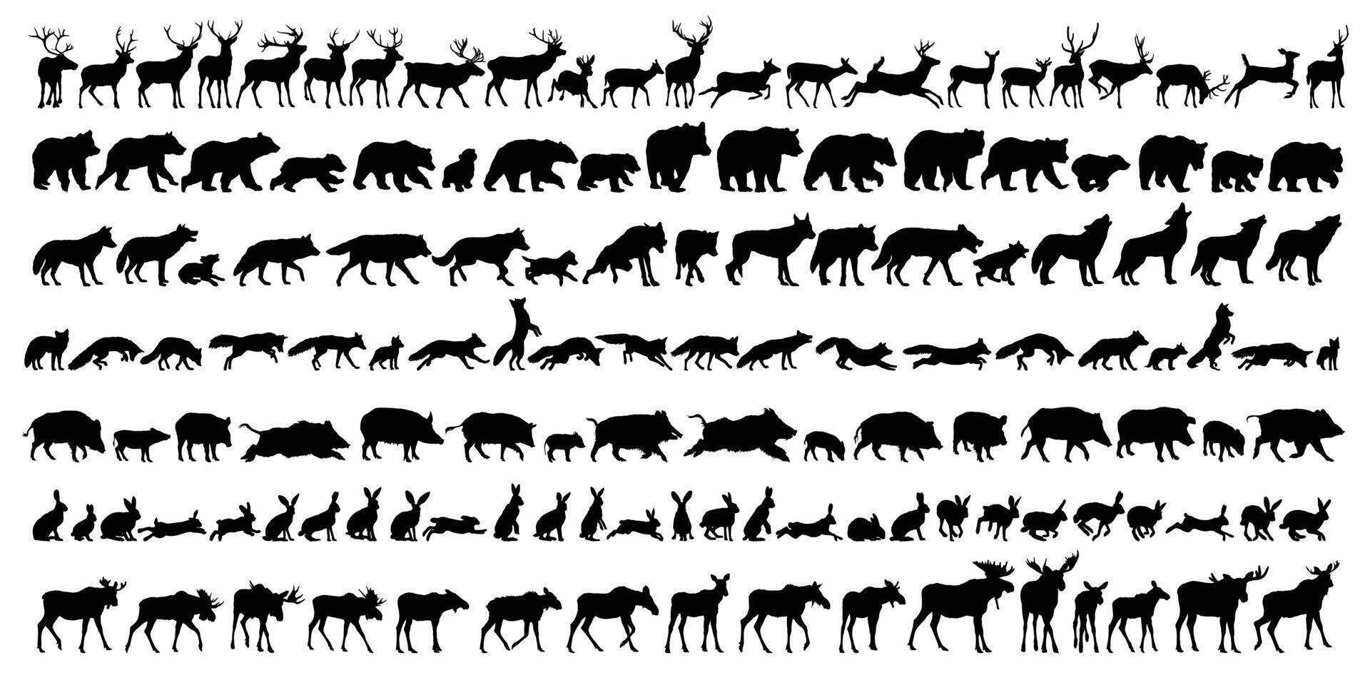 A big set of silhouettes of forest animals. vector