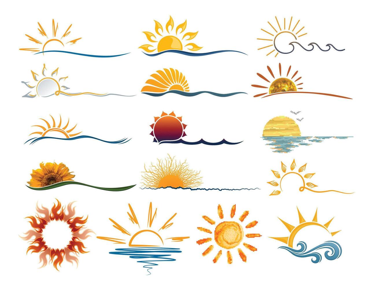 Set stylized logos of the sun and sea. vector