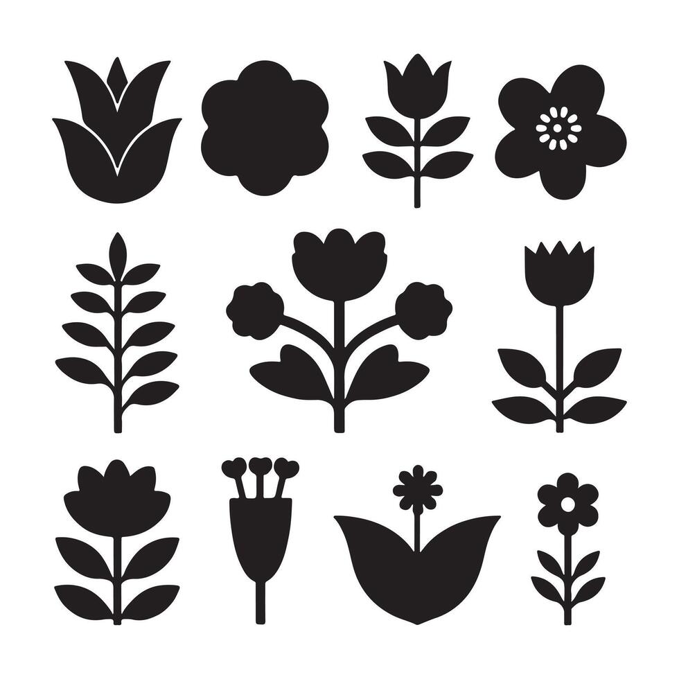 Elegant Black Floral Silhouette, Decorative Flower Design for Art. vector