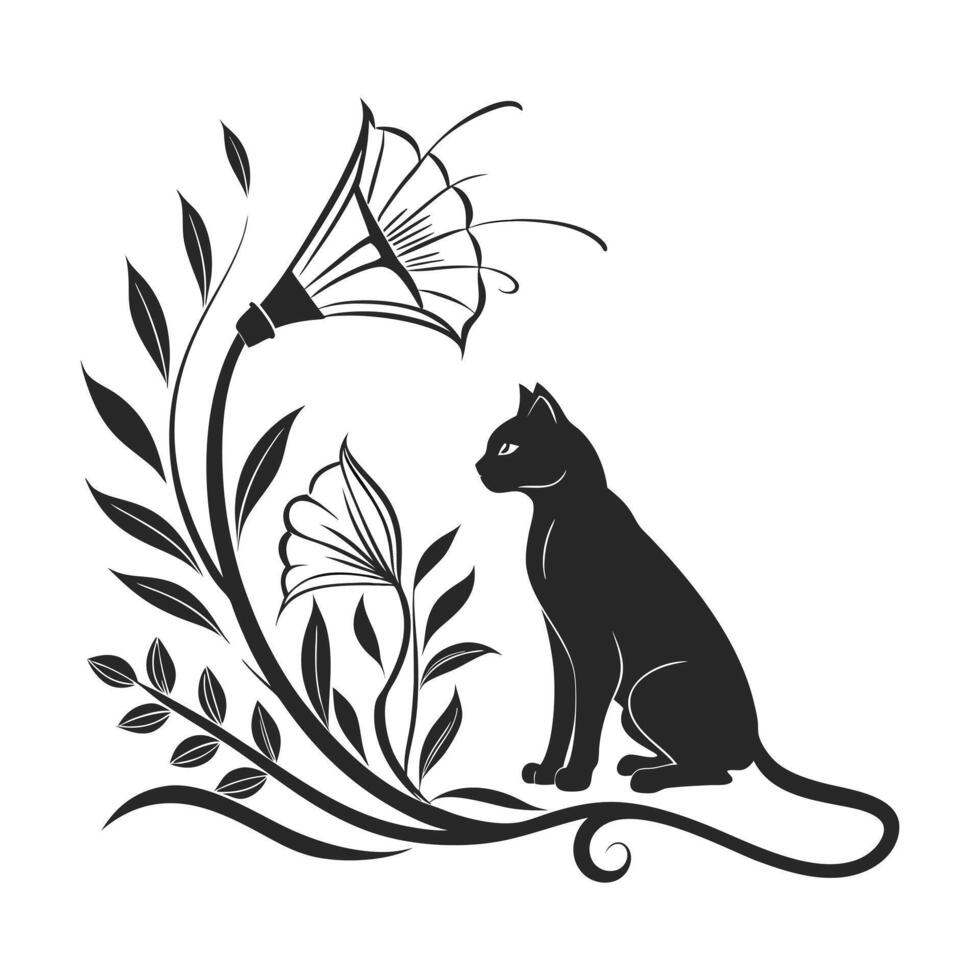 Elegant Cat Line Art, Minimalist Black and White Cat Illustration vector