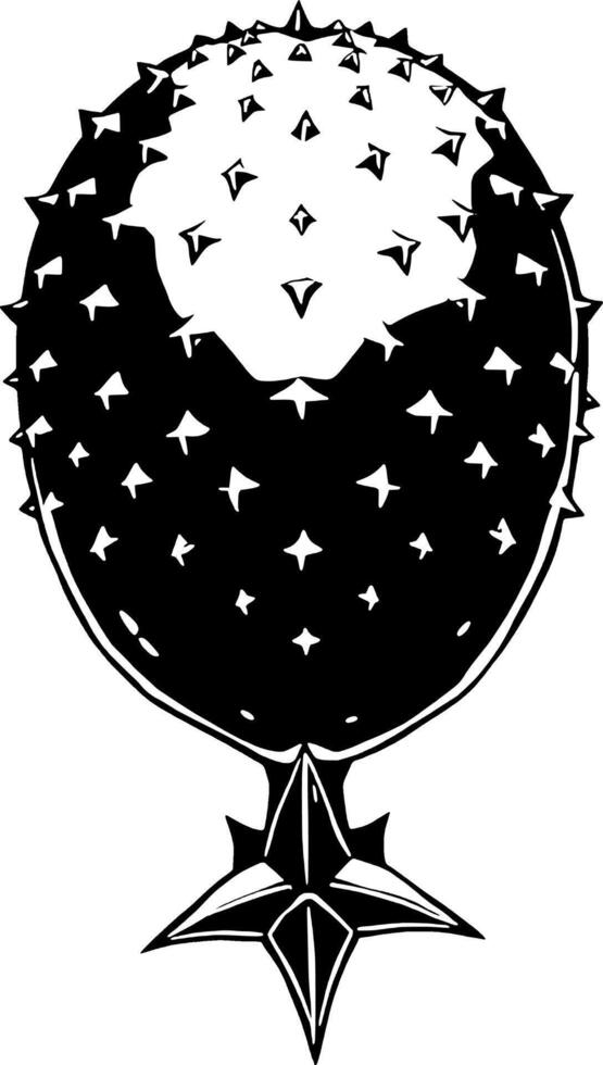 Stylized Black And White Illustration Of A Spiky Fruit With A Star-Shaped Base vector