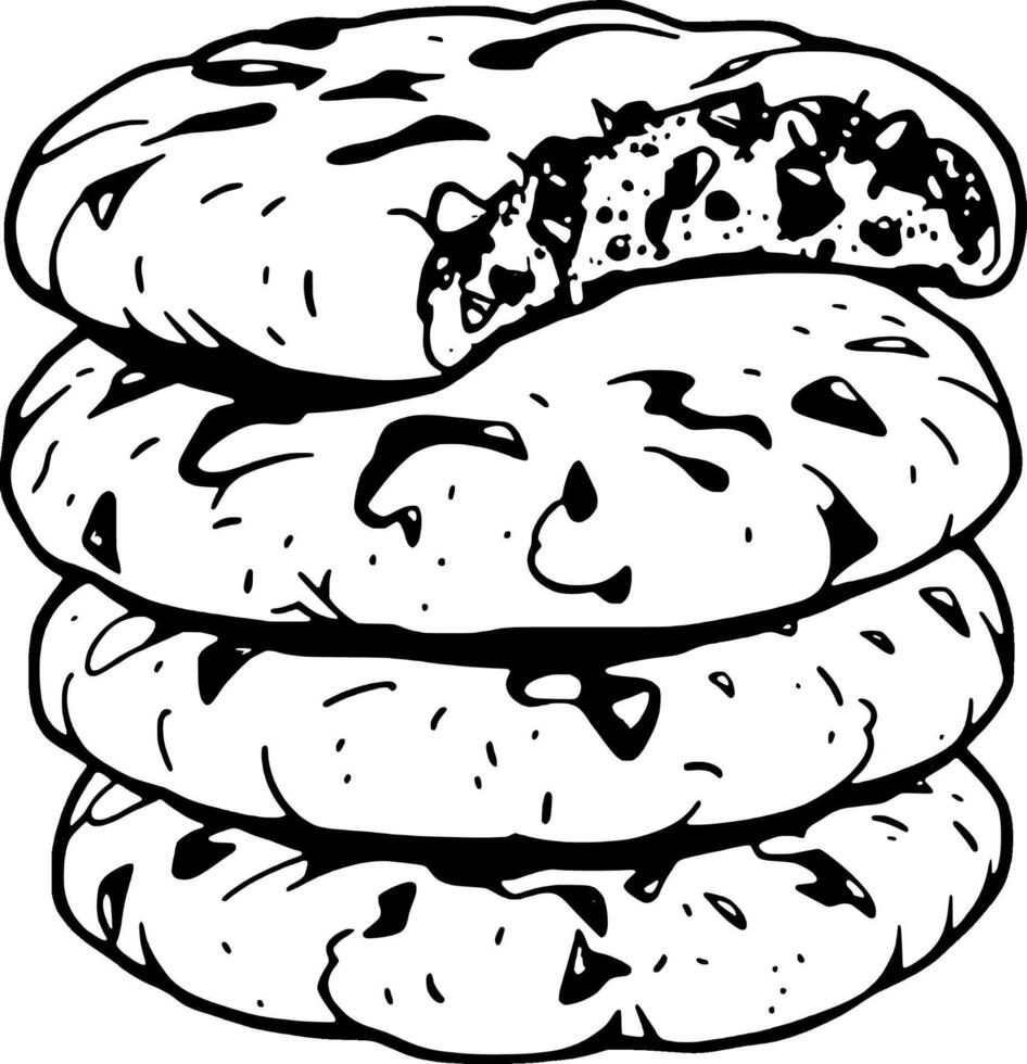 Delicious Stack of Chocolate Chip Cookies One Bitten vector