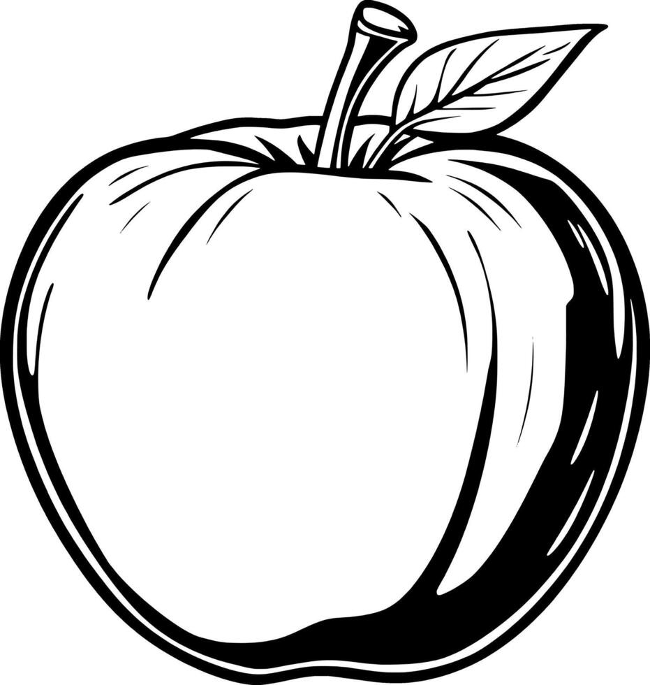 A Bold Black And White Illustration Of A Single Apple With A Leaf vector