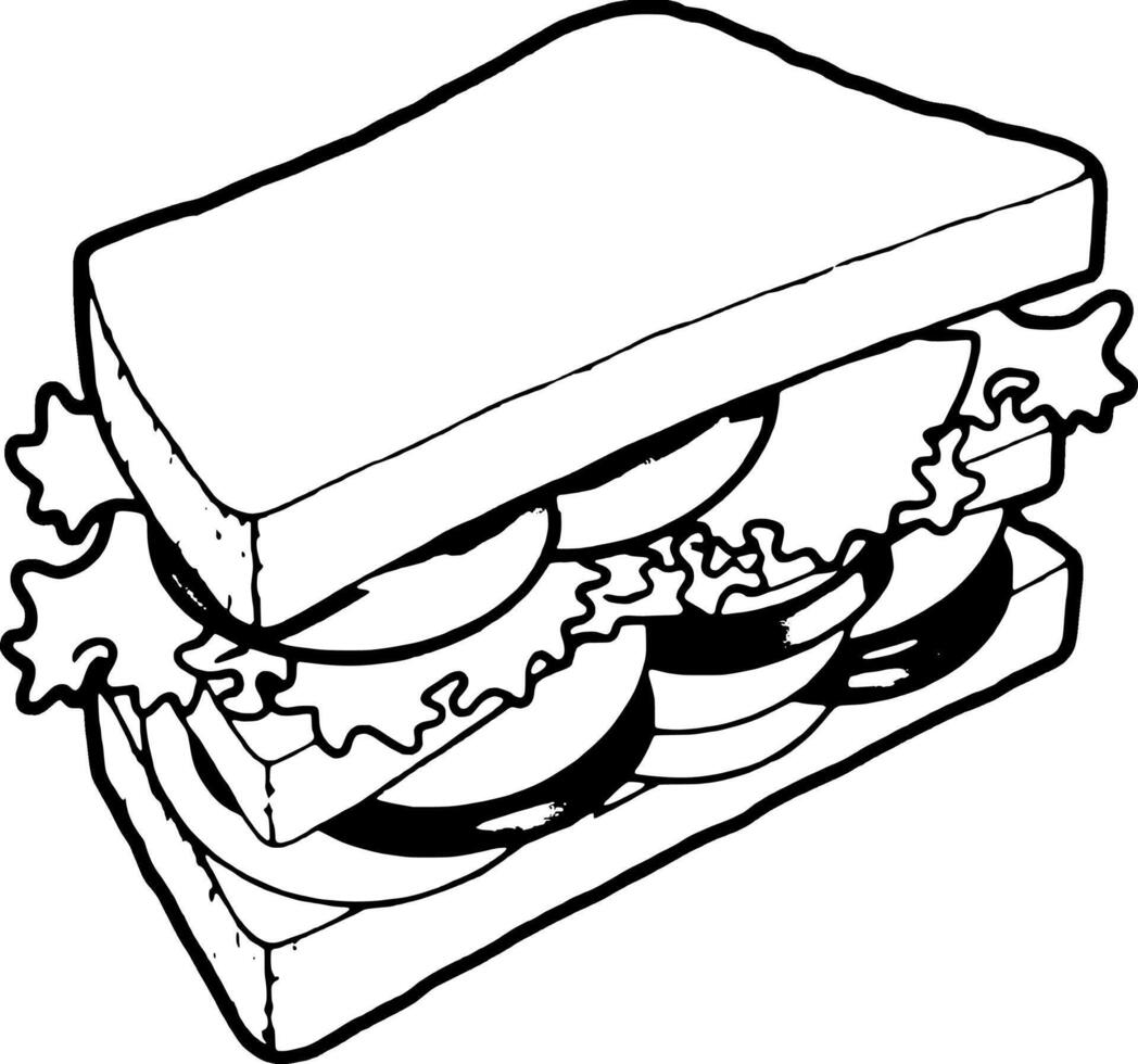 Delicious Three-Layered Sandwich with Toasted Bread Tomatoes and Lettuce vector