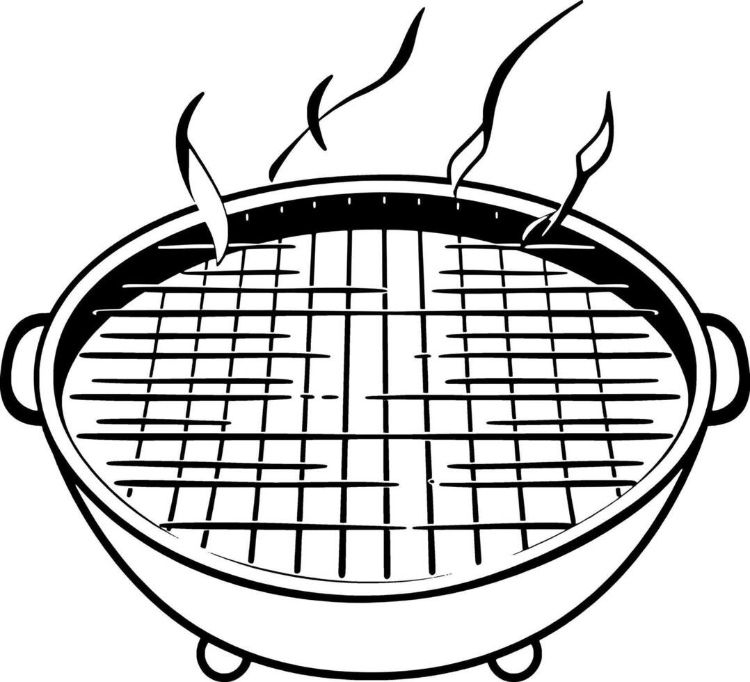Round Grill with Grate Ready For Grilling Smoking Hot vector