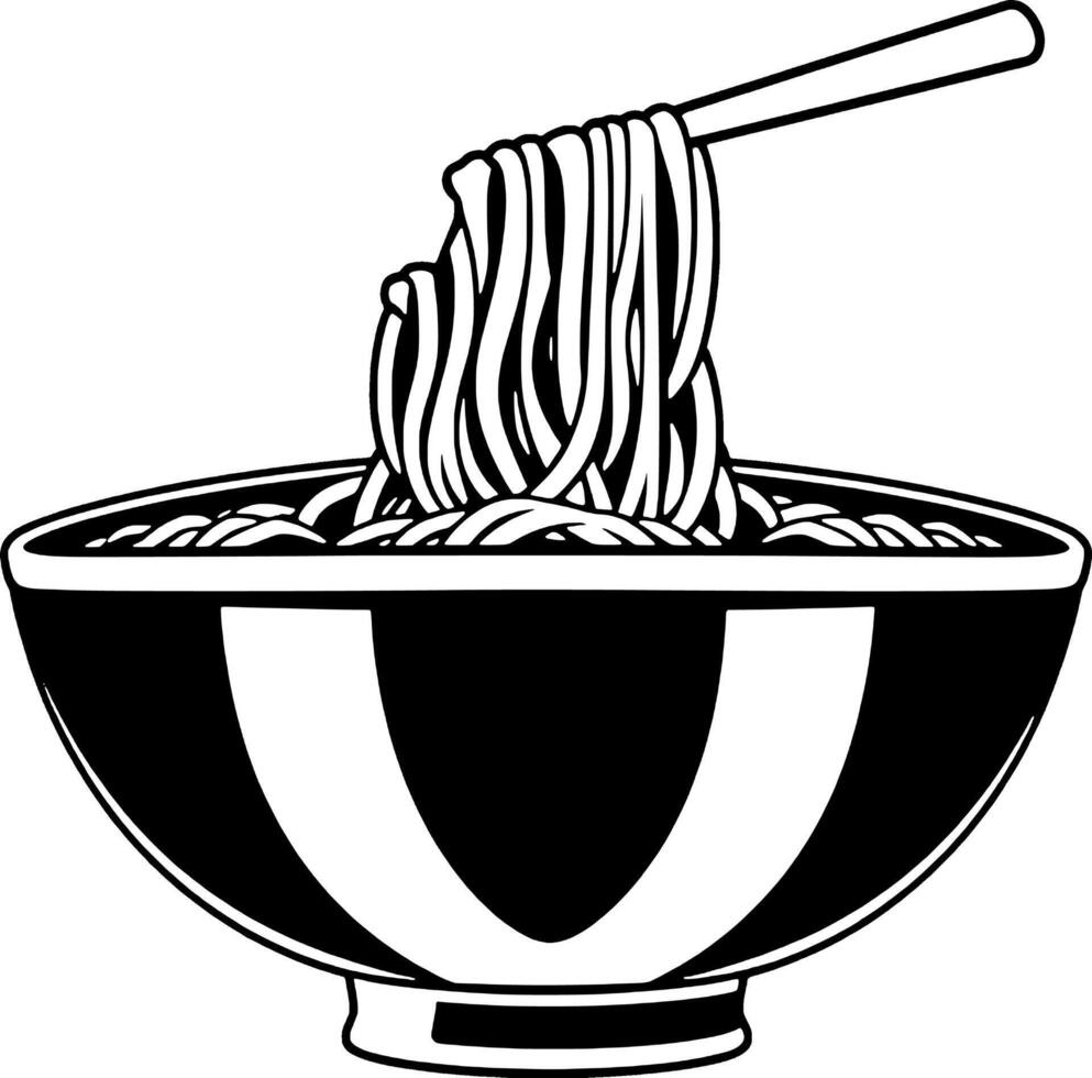 Delicious Noodles Being Lifted From A Bowl With Chopsticks vector