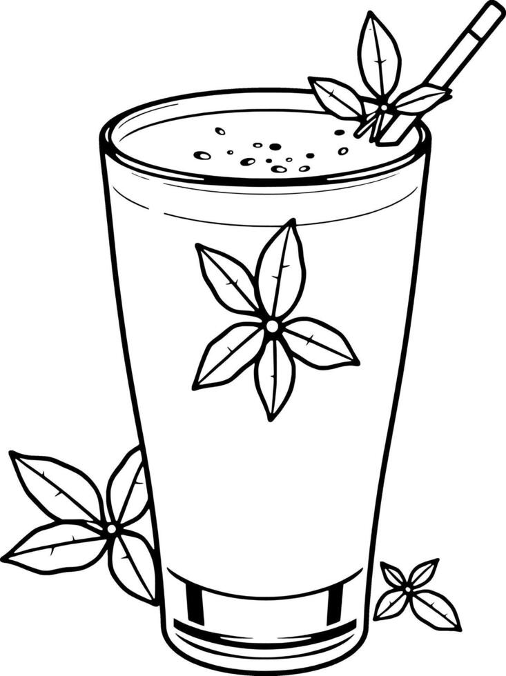 Refreshing Creamy Beverage in Tall Glass with Floral Garnish vector