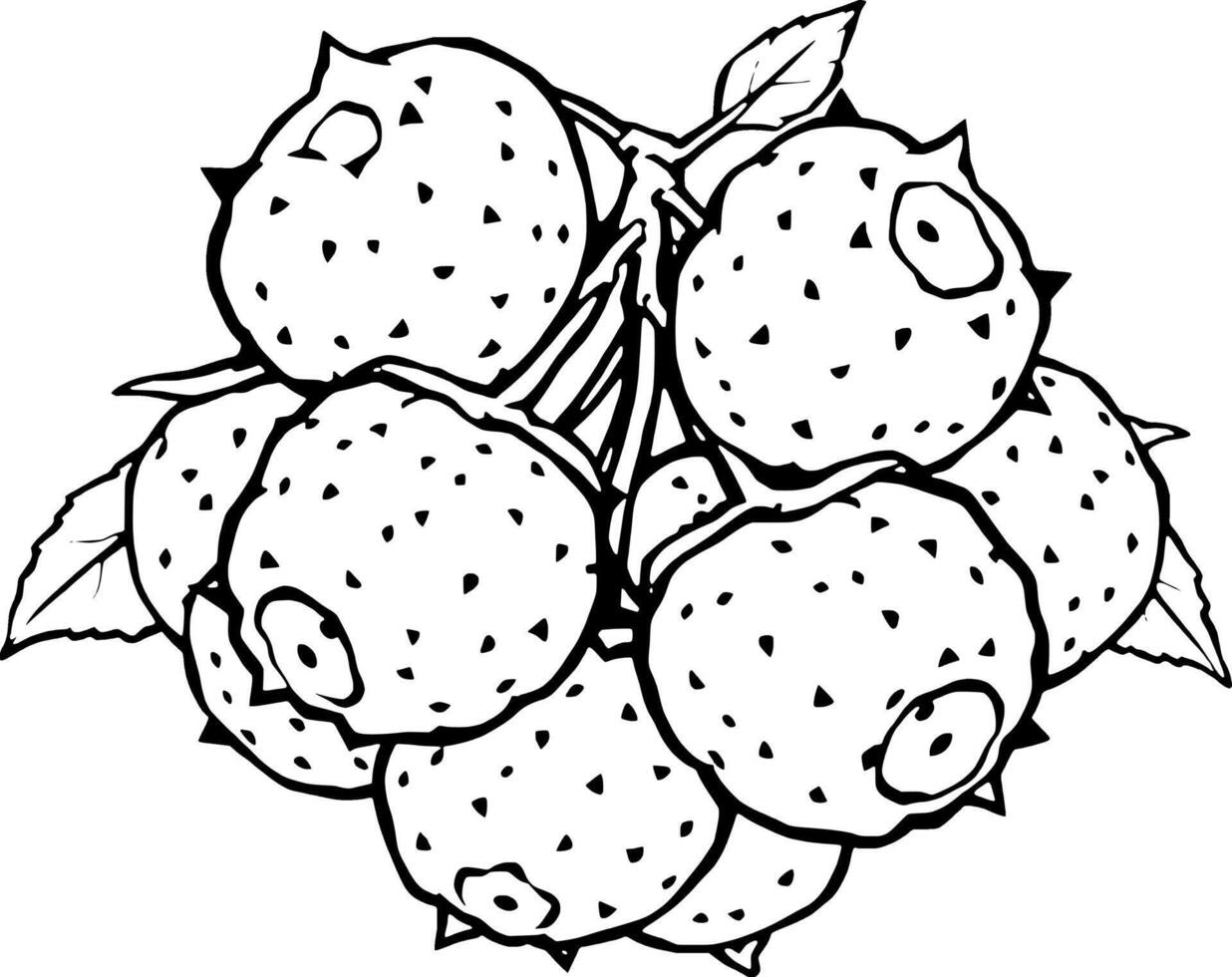 Line Art Illustration Of A Cluster Of Ripe Blueberries With Leaves vector