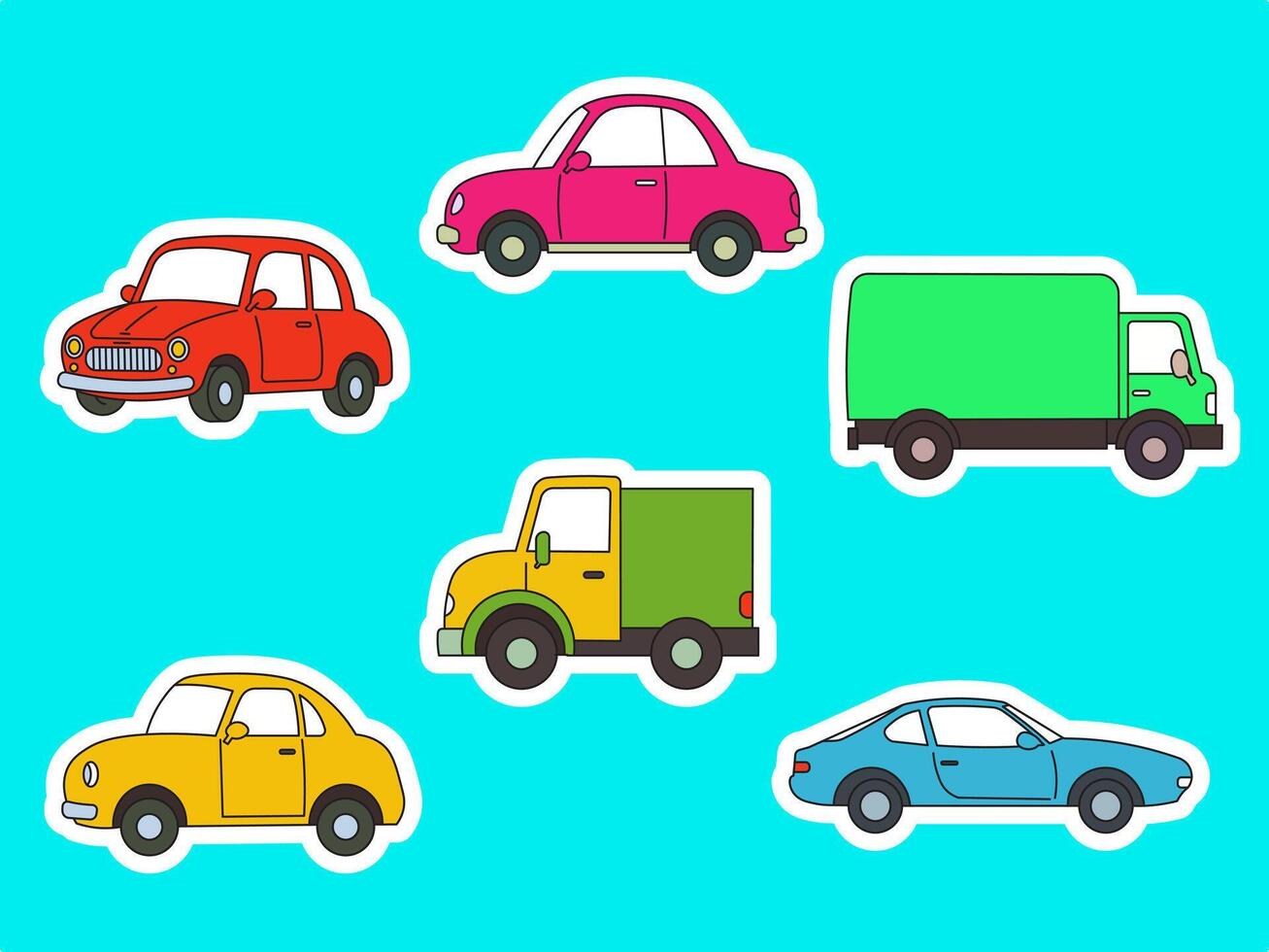 Collection Vehicle Sticker Set Various Colors on Blue Background vector