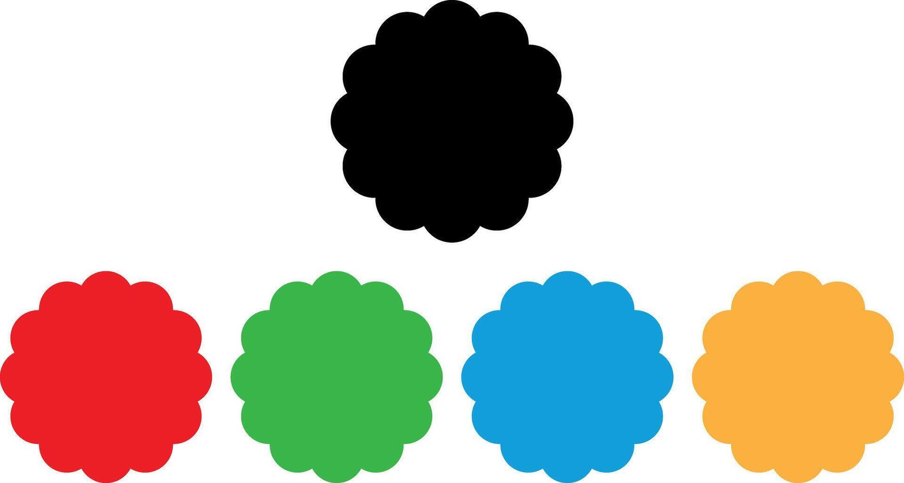 Colorful scalloped circle shape icon set in different colors . Scalloped circle icon vector