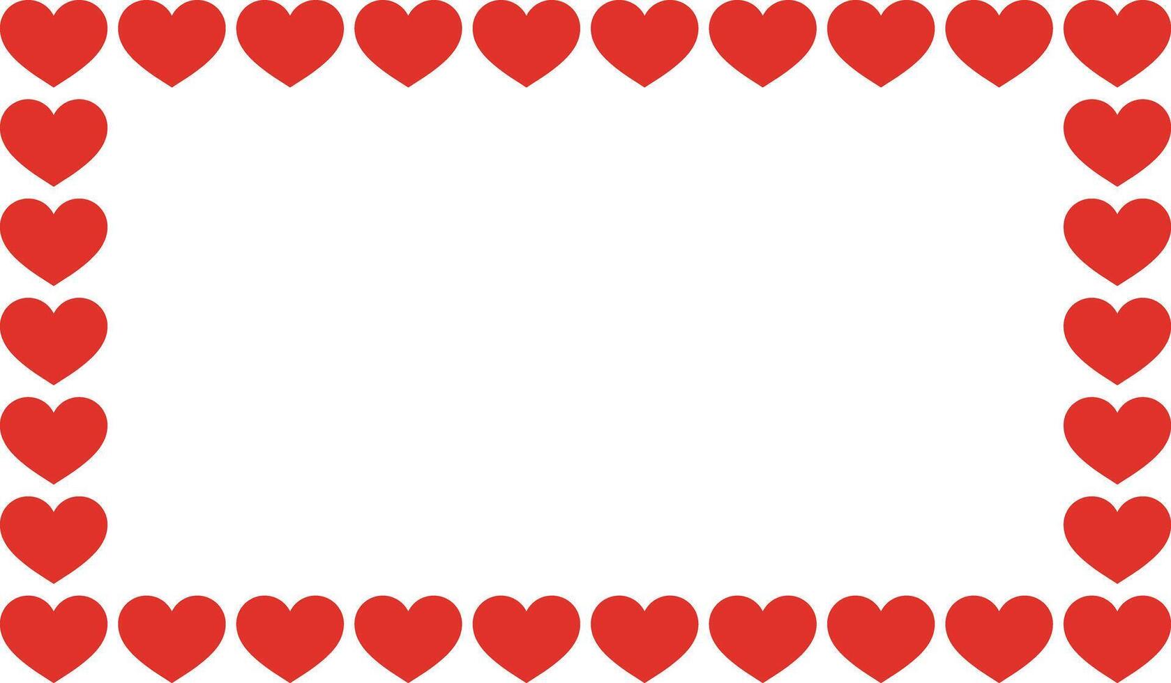 Rectangular hearts frame isolated on white background . Horizontal frame with red hearts . illustration vector