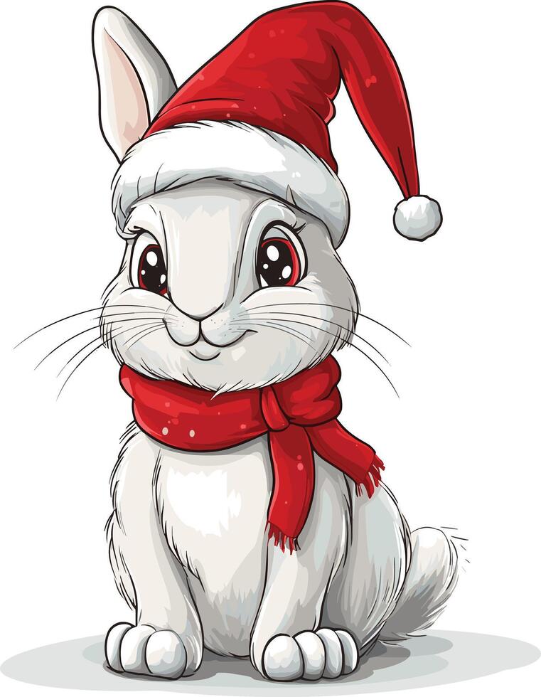 Cute christmas rabbit on hat vector