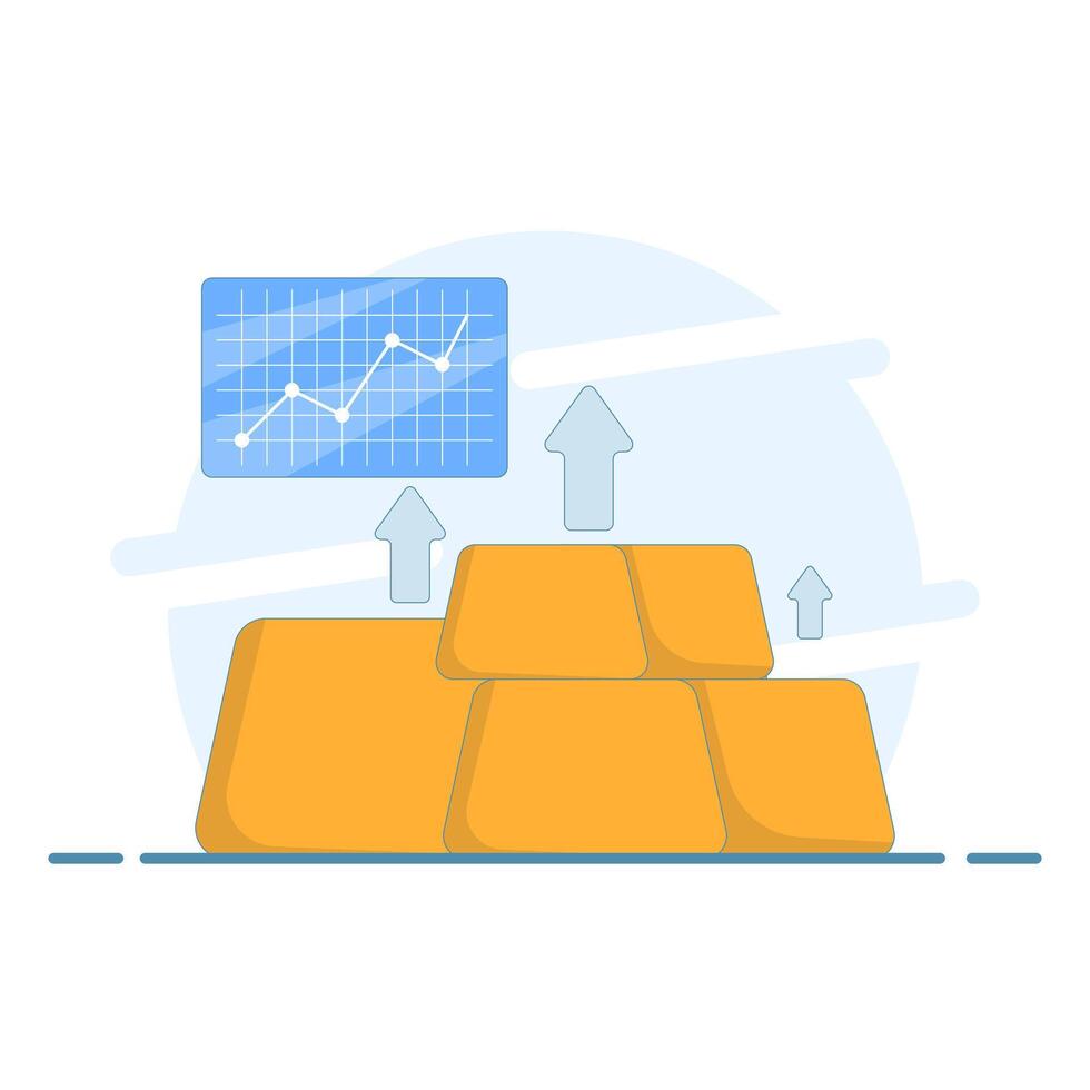 gold investment concept. price increase and profit from gold sales every year. profit and success. see gold bullion price data. flat style design illustration in the background. vector