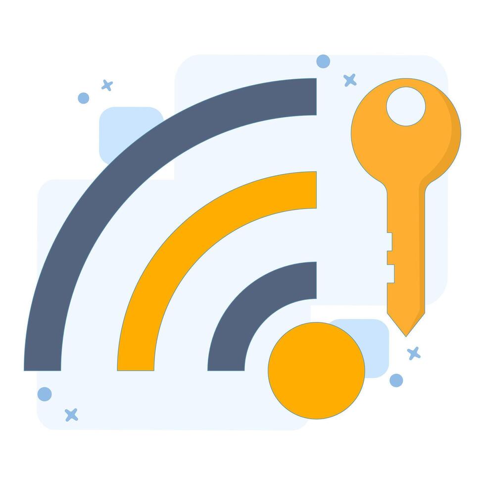 wifi encryption key concept. password for security in accessing or connecting to wifi. wifi network technology. wifi network symbol with key. minimalist style design illustration. element design. vector