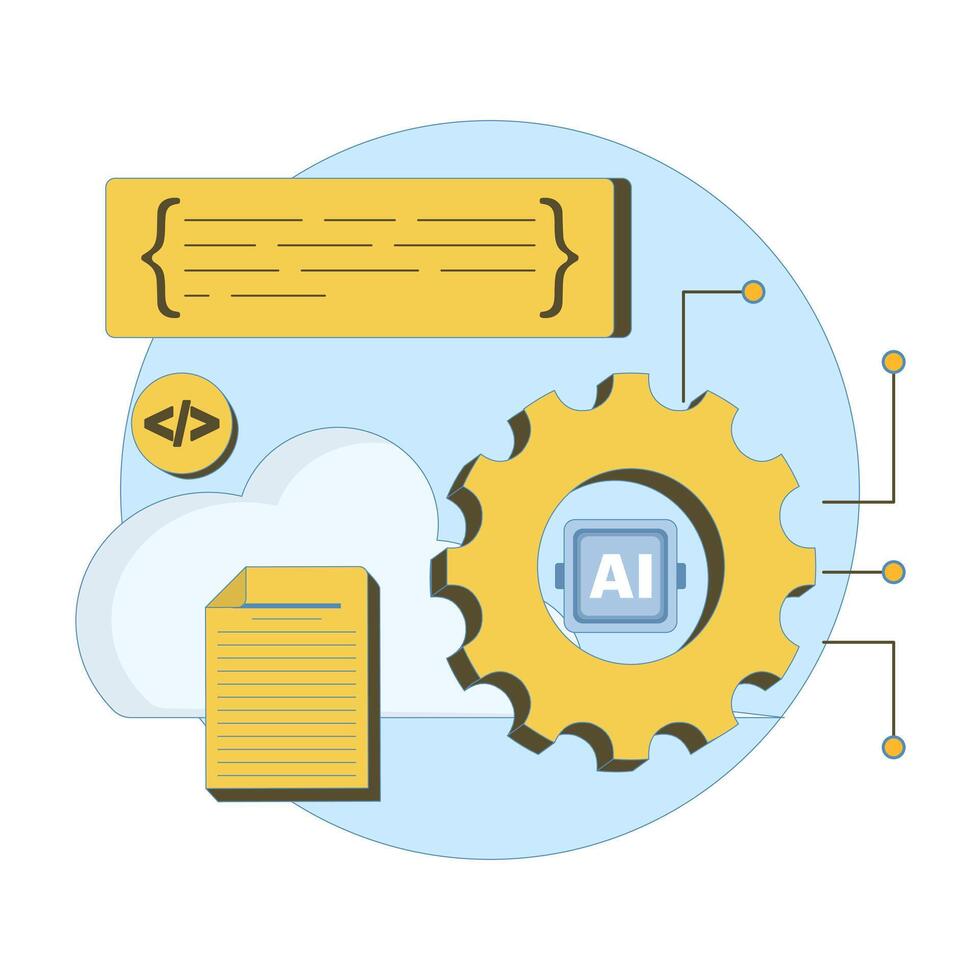 Cloud-Based AI Training Concept for machine learning and deep learning development. AI cloud services, automation and optimization of ML models. Cloud computing for AI-powered solutions. Simple design vector