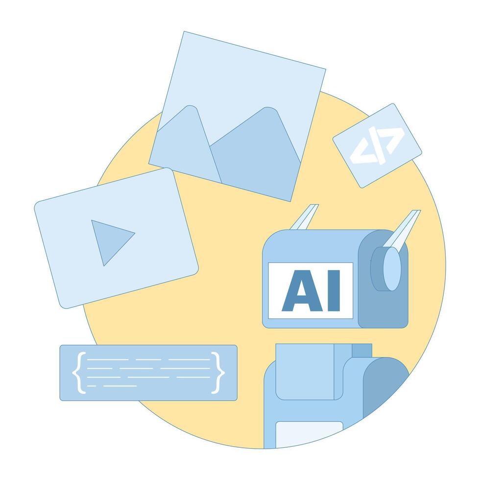Concept Free AI image and maker tool to convert text to image or . Generate visual or written content with artificial intelligence application. Flat design illustration. vector