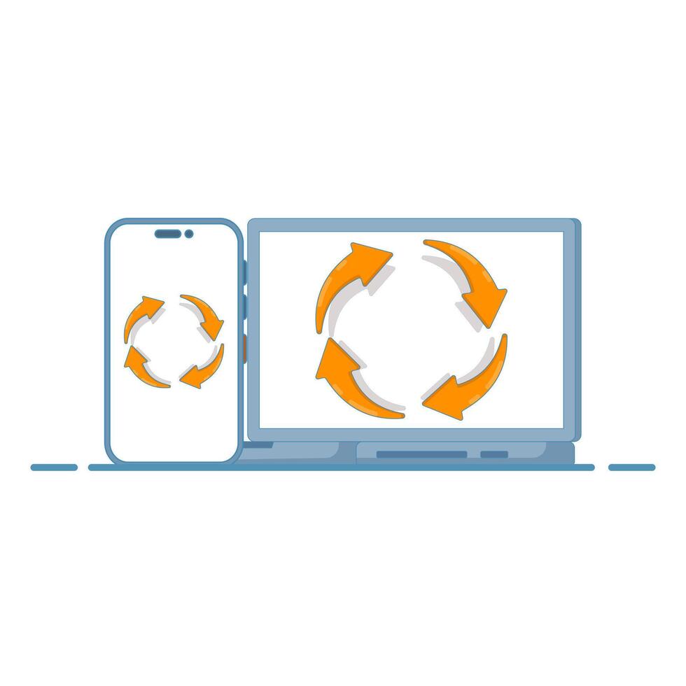 Electronic recycling concept, recycling icon on smartphone laptop screen. reuse, reduce. flat cartoon design illustration on background. vector