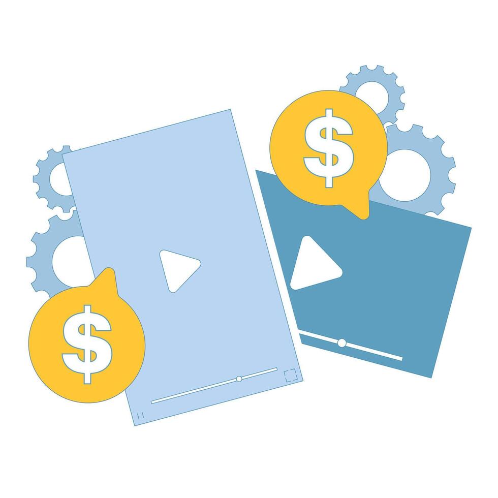 monetization concept. Paid content and distribution via subscription platforms for monetization, including streaming, licensing, access control, and media sales. Design illustration. vector