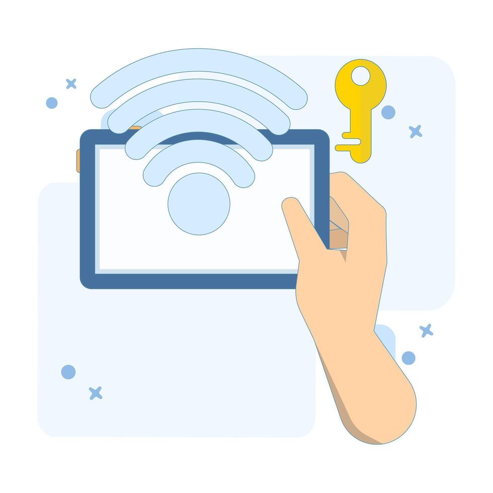wifi encryption key concept. password for security in accessing or connecting to wifi. wifi network technology. wifi network symbol with key. minimalist design illustration. element design. vector