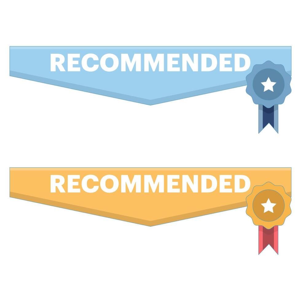 Recommendation label with ribbon badge. Perfect for product promotion, quality assurance concept and marketing materials. Ideal for e-commerce, advertising and UI design elements. Flat illustration. vector