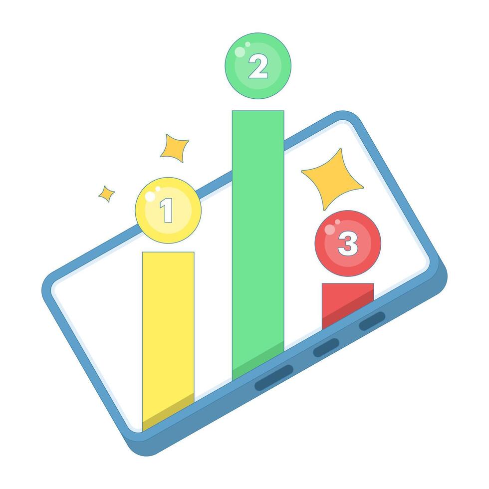 Smartphone Screen Concept showing a ranking system. Representing gamification features, leaderboard ranking, achievement system and user engagement in mobile apps. Design illustration. vector