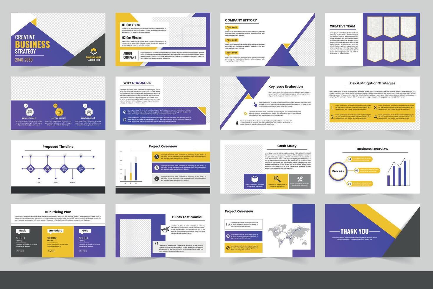 Creative Business Strategy Presentation Showcasing Project Details and Company Overview, Business presentation template design, vector
