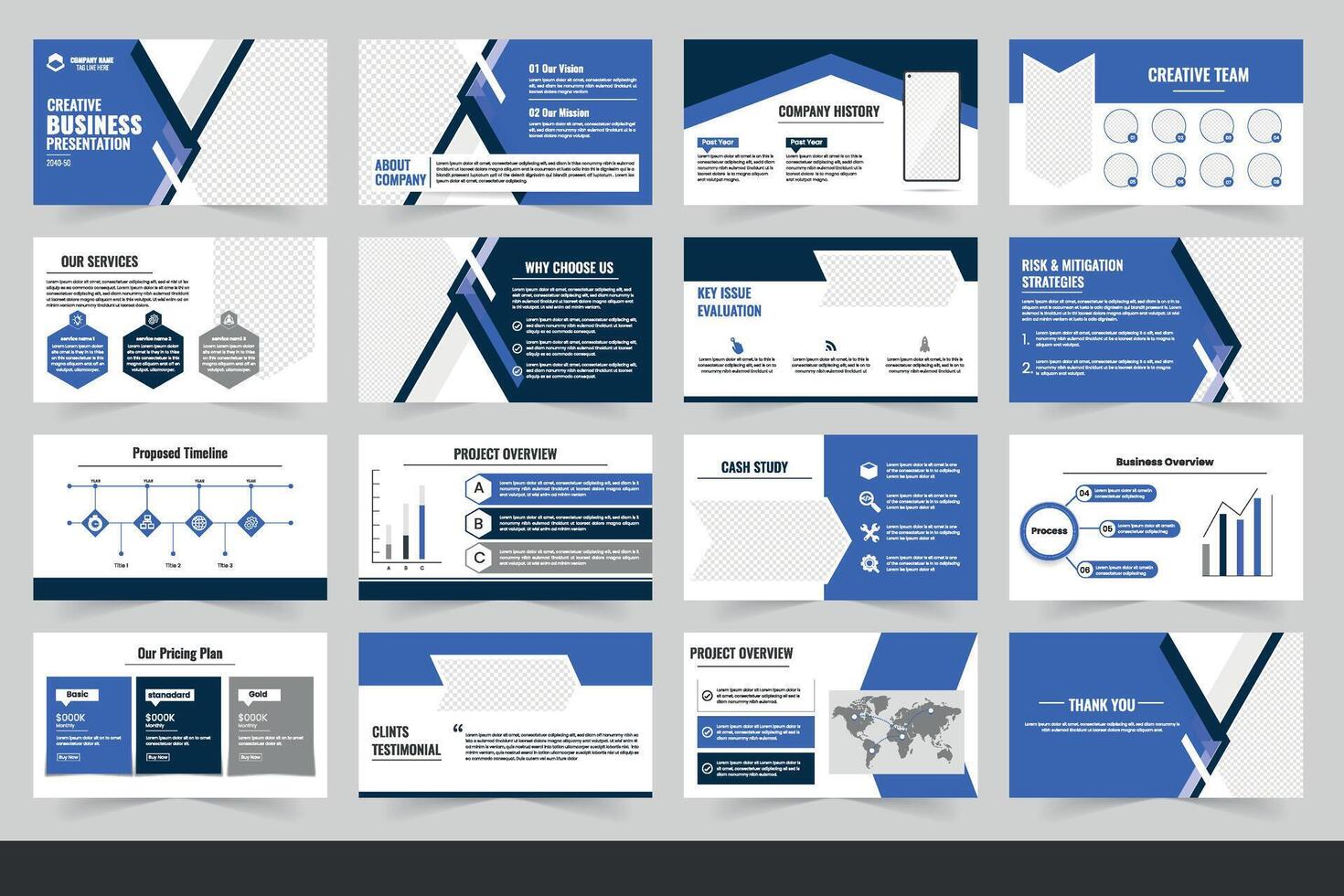 Creative Business Presentation Slides Showcasing Services and Project Overview in Modern Design, Business presentation template design, vector