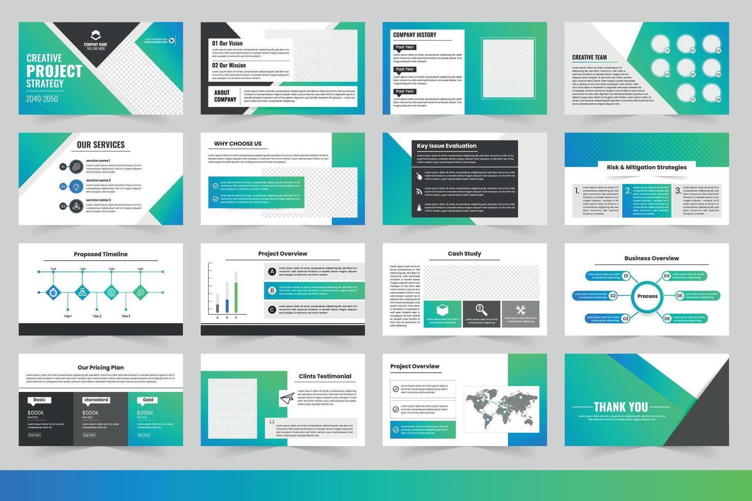 Creative Project Strategy Presentation With Detailed Timelines and Analyses, Business presentation template design, vector