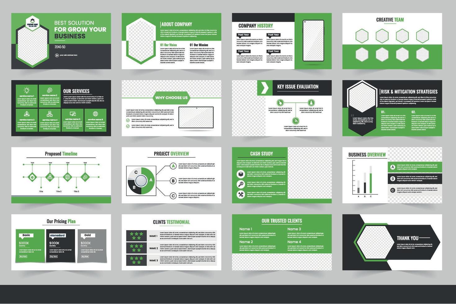 Graphic Design Layout Showcasing Business Solutions and Company Information for Client Presentations, Business presentation template design, vector