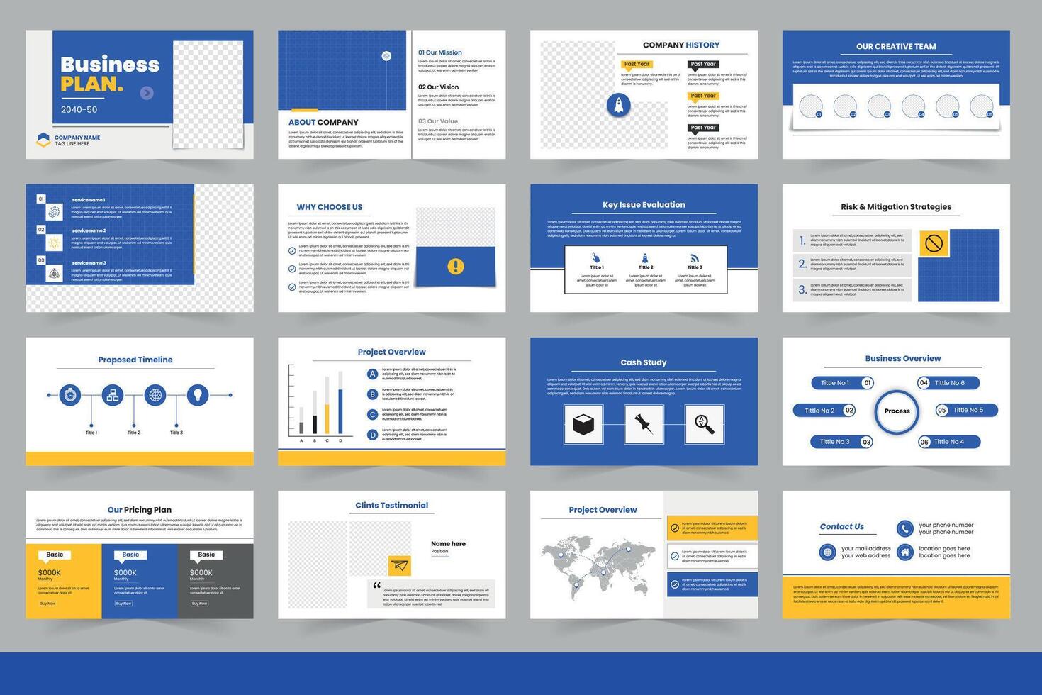 Business presentation template design, Business Plan Presentation Showcasing Strategy and Project Details in Engaging Format vector
