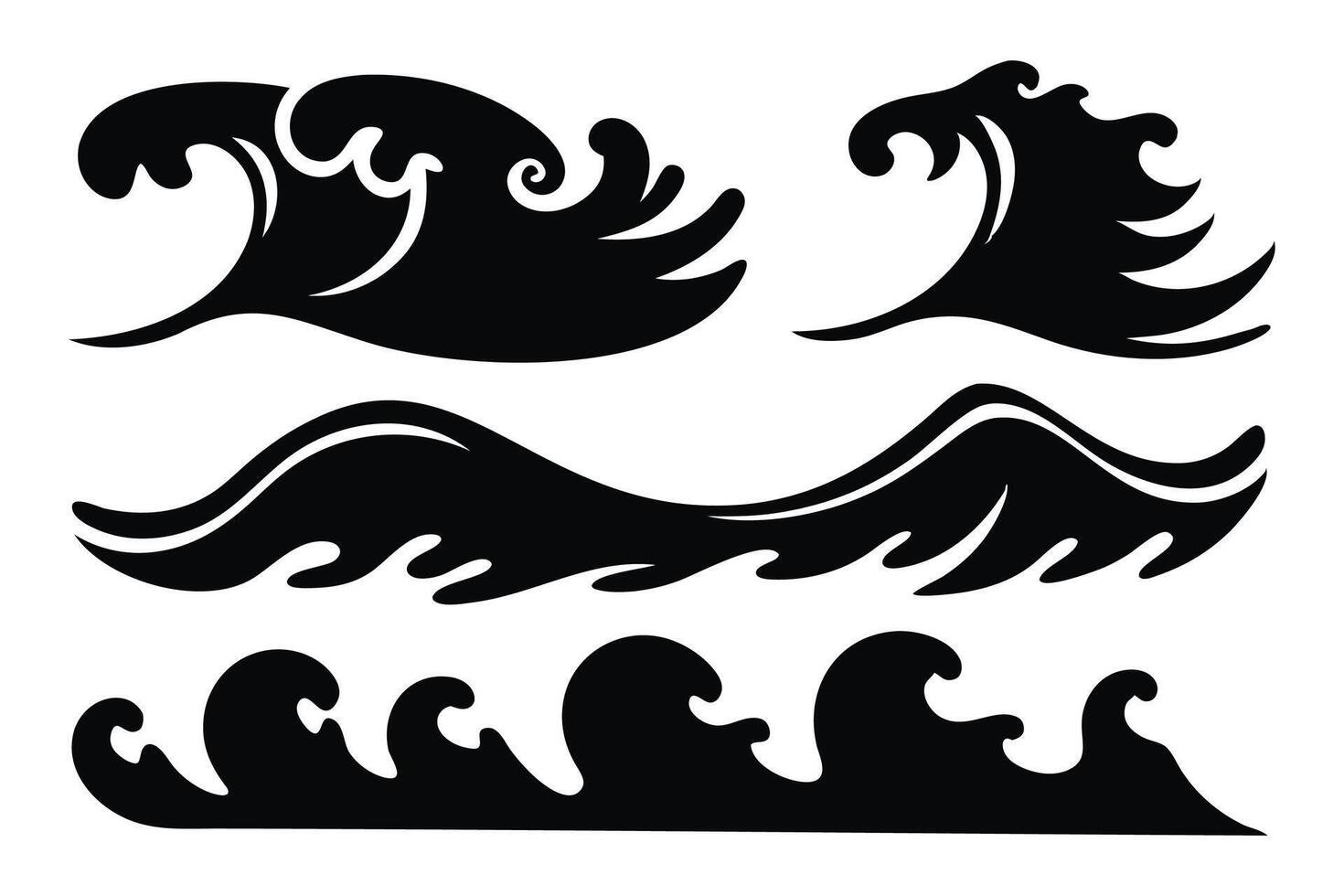 Waves silhouettes set isolated flat illustration on white background. vector