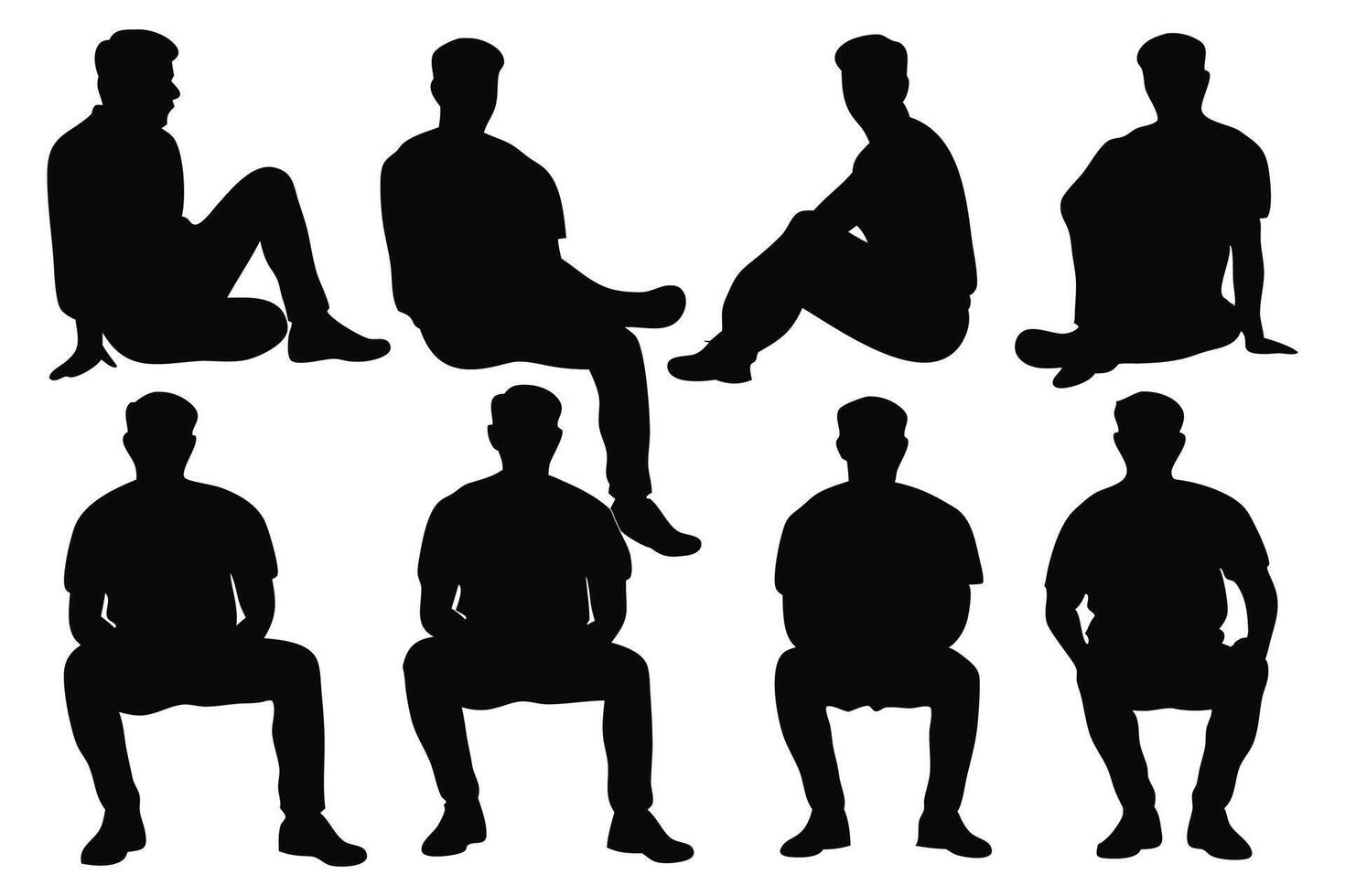 Sitting Man silhouettes set isolated flat illustration on white background vector
