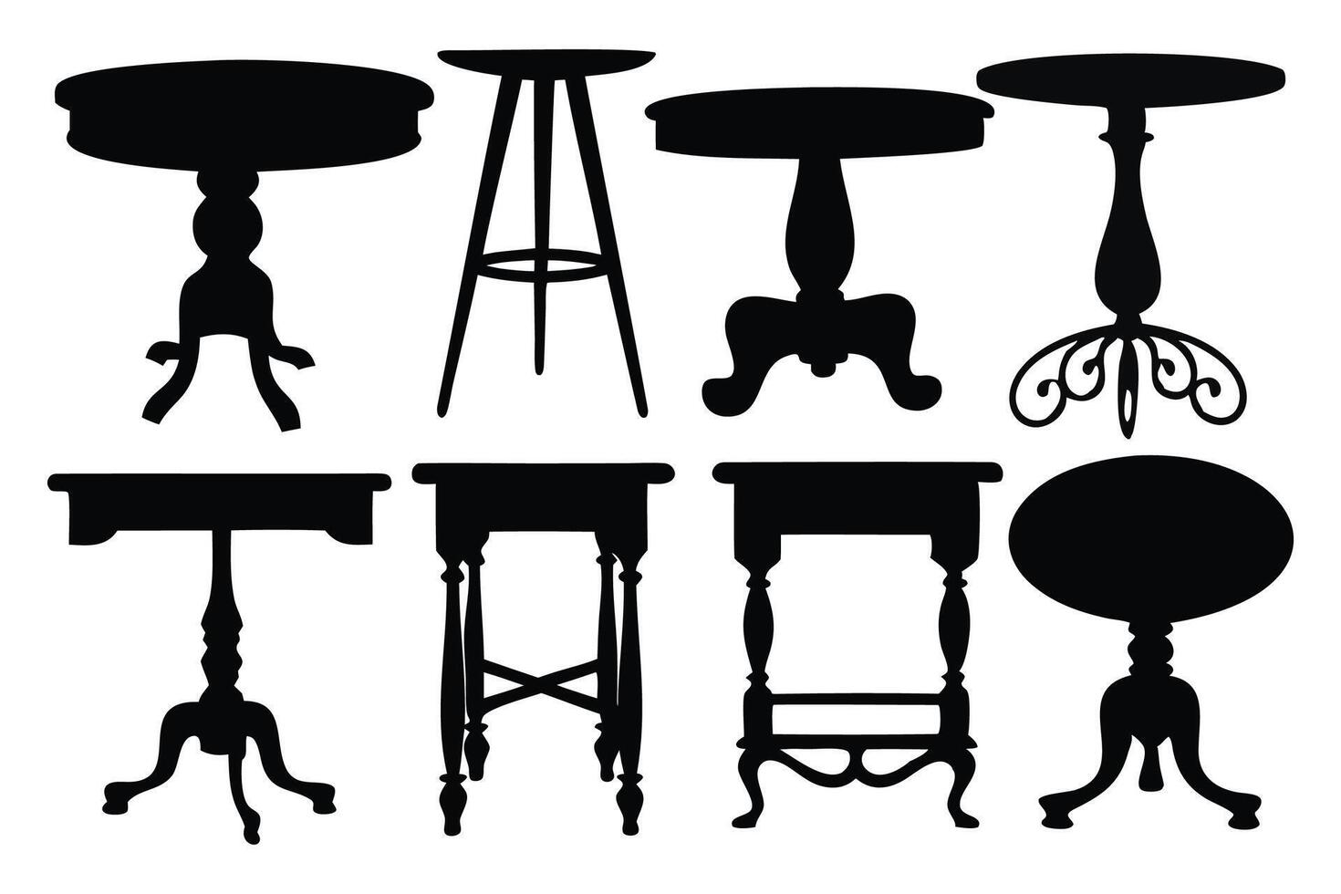 Table silhouettes set isolated flat illustration on white background vector