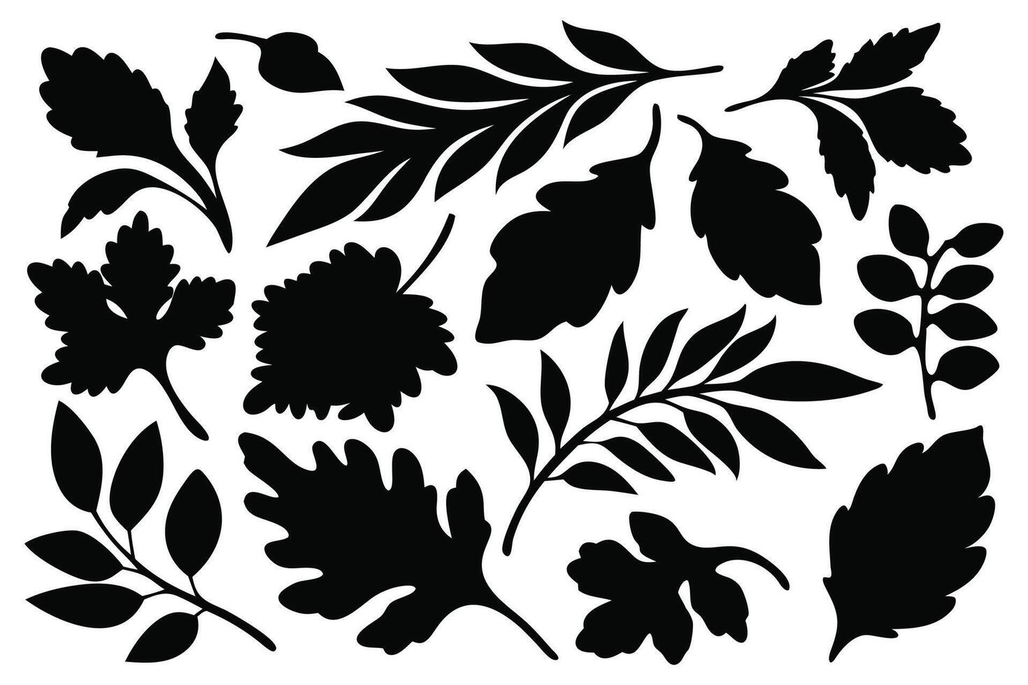 Leaf silhouettes set isolated flat illustration on white background. vector