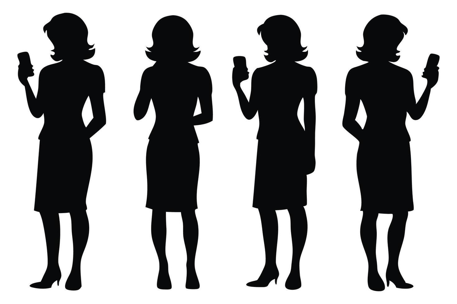 Woman using smartphone silhouettes set isolated flat illustration on white background vector
