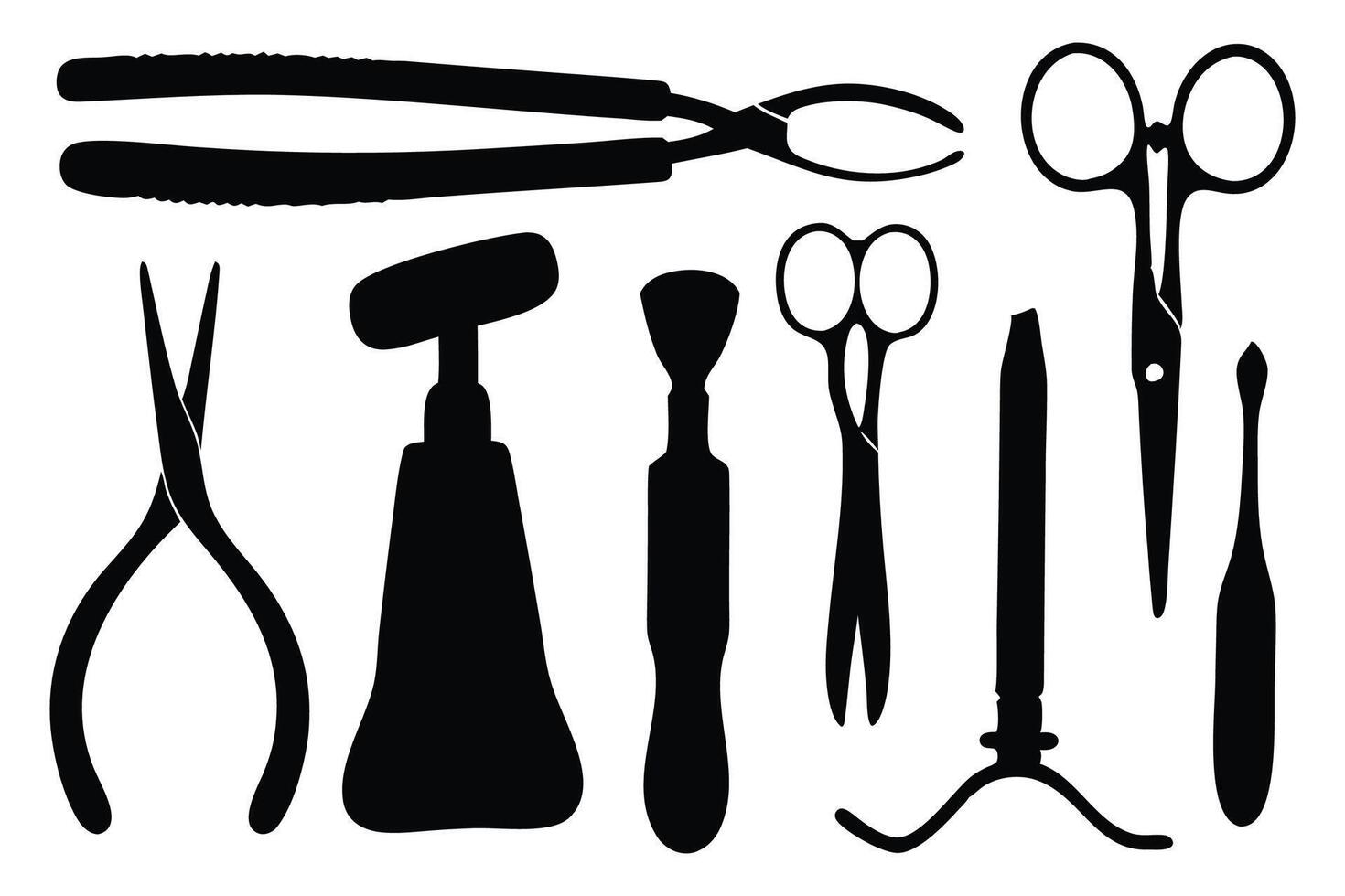 Surgical tool silhouettes set isolated flat illustration on white background vector