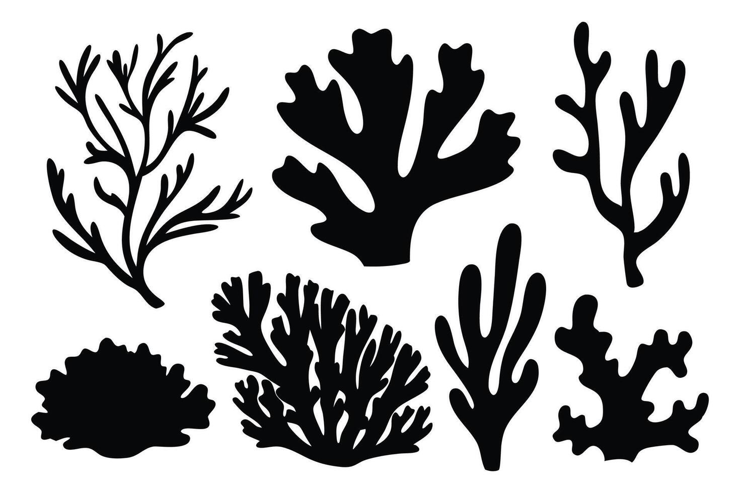 Coral silhouettes set isolated flat illustration on white background. vector