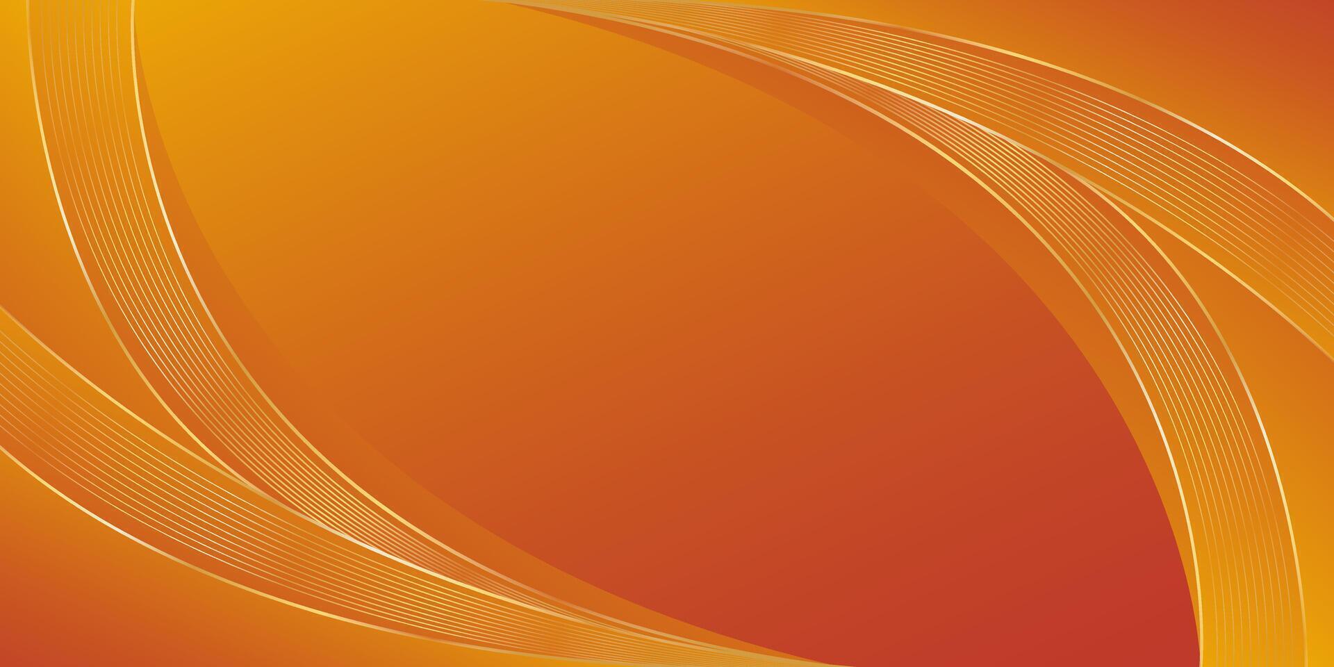 Abstract orange luxury background with gold lines. Elegant curved modern wallpaper vector