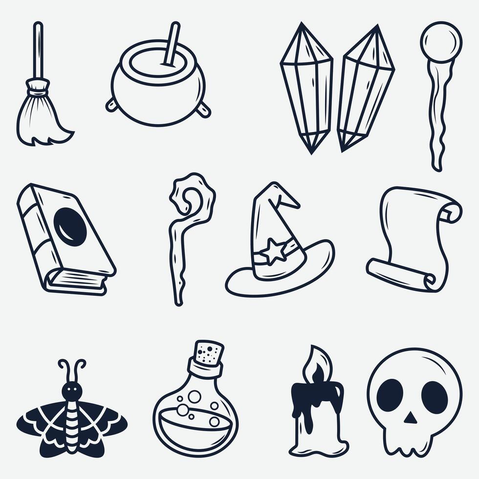 hand drawn magical elements collection, hand drawn sketch design. illustration vector