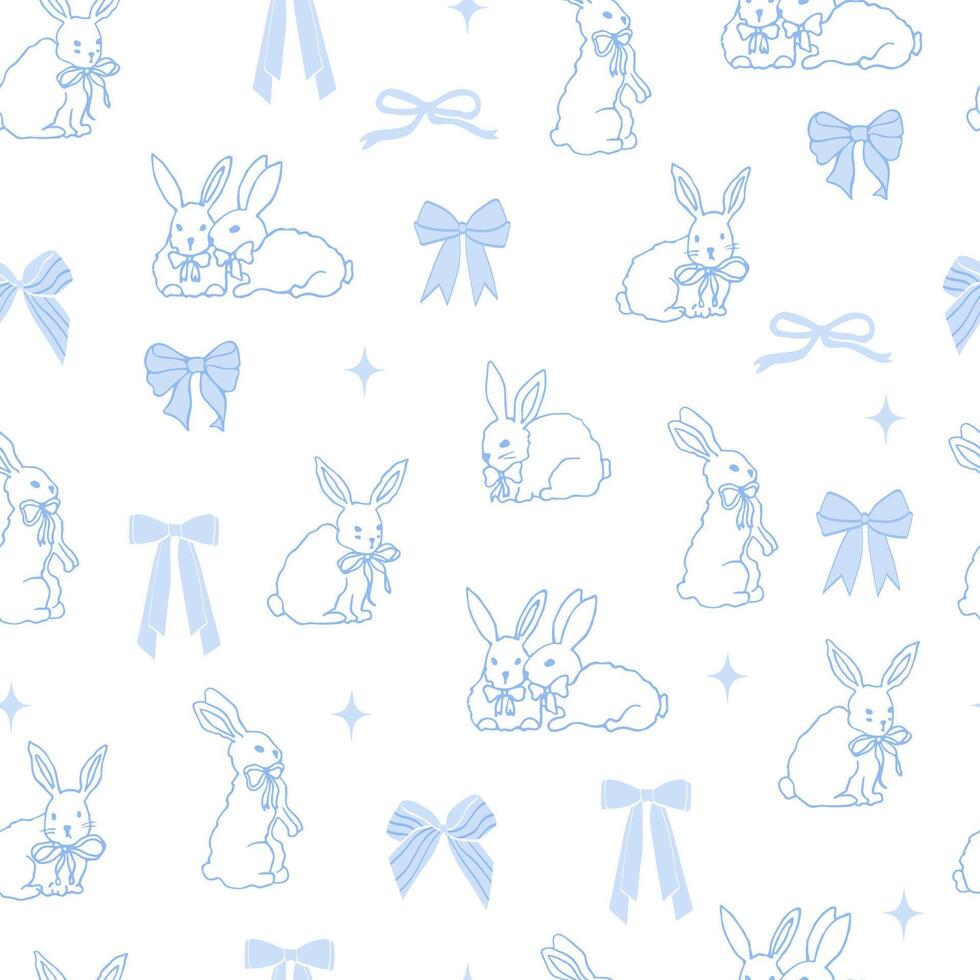Coquette Eater bunnies with bows. Seamless pattern wallpaper. vector