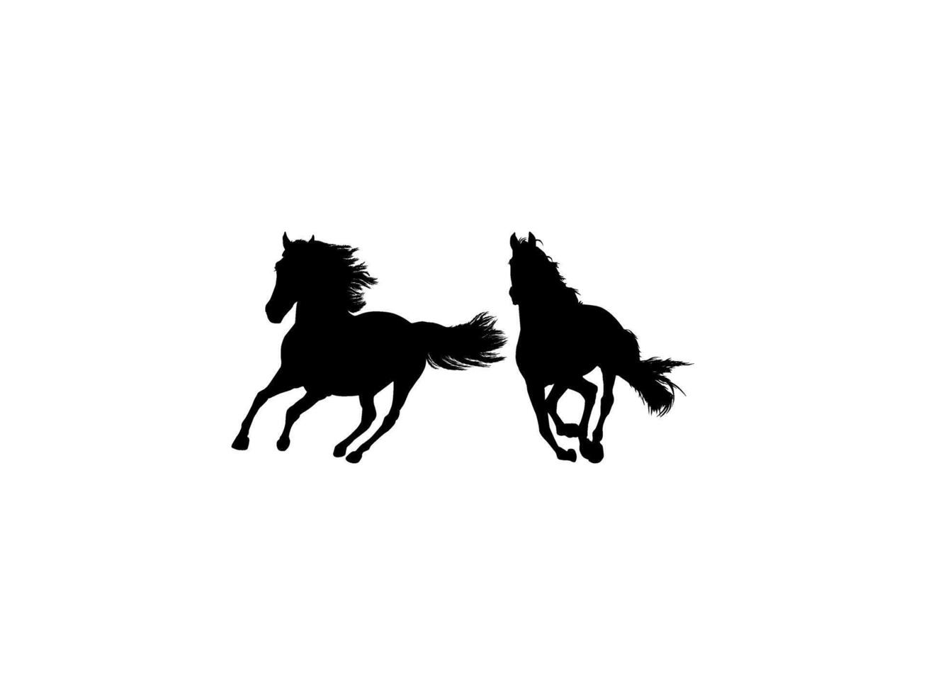 Pair Horse Silhouette, flat style. Editable vector