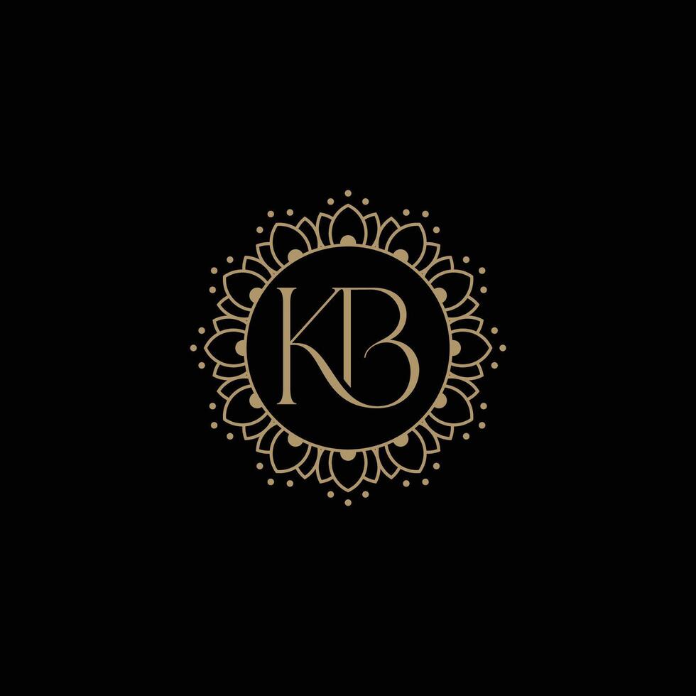 KB logo design. Initial letter k and b serif font style. Creative classic company name typography. Trendy logotype or identity on mandala style vector