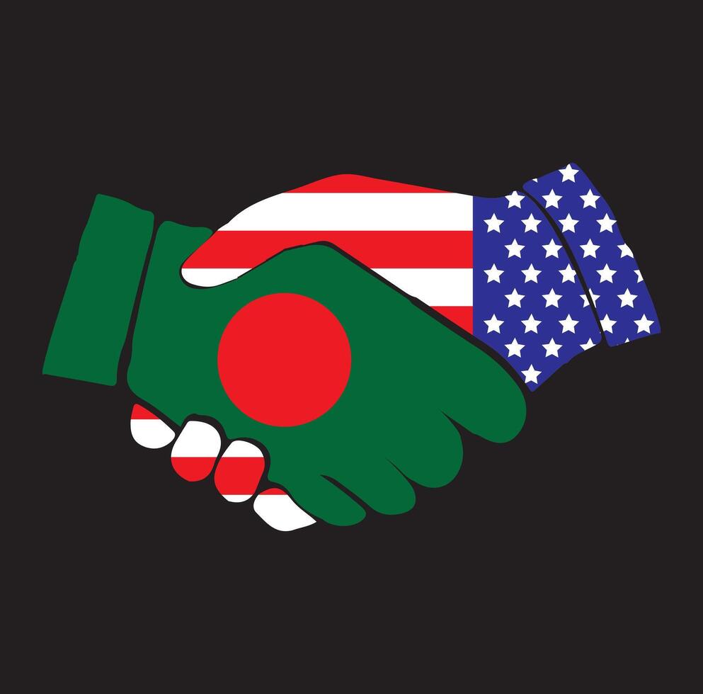 Handshake Between Bangladesh USA Flags vector