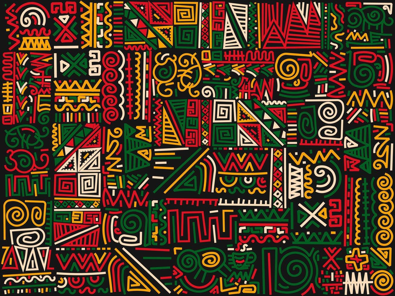 Kwanzaa Black History Month Juneteenth abstract background with decorative hand drawn africa pattern vector