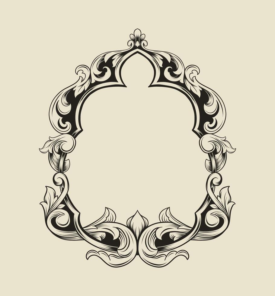 hand drawn vintage engraved frame sketch design vector