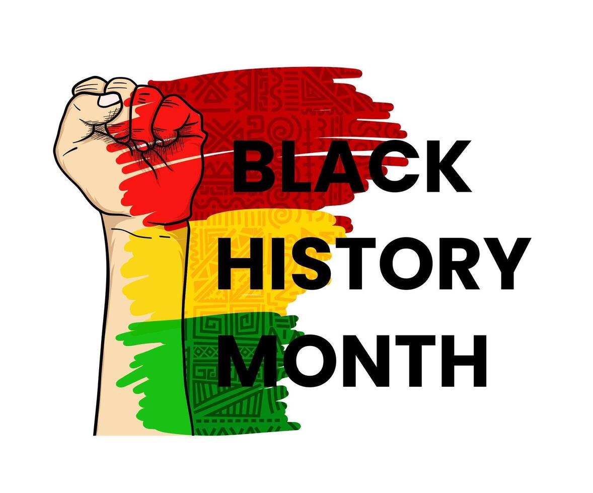 black history month background, hand with brush and african pattern vector